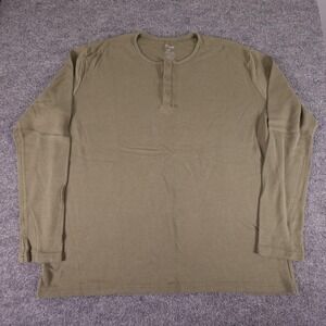 True Classic Henley Shirt Mens 2XL Green Long Sleeve Waffle Knit Thermal Casual